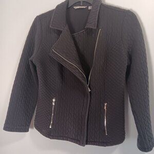 Isaac Mizrahi Quilted Knit Long Sleeve Motorcycle Jacket Size Small Black